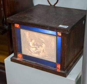 A lithophane lightbox lamp, 19th century, ​​​​​​​24cm high, 32.5cm wide, 30.5cm deep