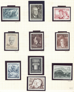AUSTRIA: 1944-1979 disorganised mostly mint collection in two volumes with better mint sets incl. 1948 Artists (2 sets), 1948 Costumes incomplete but incl. 90g, 1s red & 10s, 1949 Welfare Fund, 1949 Relief Fund, 1950 Plebiscite MVLH, 1951 Reconstruction F