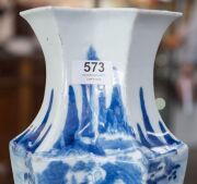 A Chinese blue and white faceted 8 sided vase decorated with landscape scene and detailed poem on reverse, Kangxi period, ​33cm high - 4