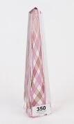 VENINI Murano glass obelisk with double helix latticino design by PAULO VENINI, three lined acid etched mark "Venini, Murano, Italia", 22cm high - 2