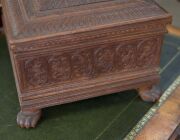 An Anglo-Indian workbox, superbly carved on all sides, with claw feet and compartmented lift out tray fitted with lids, early to mid 19th century, 18cm high, 32.5cm wide, 25.5cm deep - 5