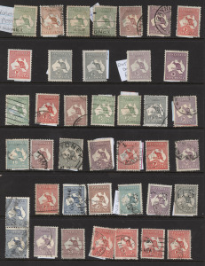 Kangaroos - Collections & Accumulations: Collection of BW listed and unlisted varieties, mostly used, including First Wmk 1d Die I Plate B "'1' flaw west of Tasmania - second state" [L40] Cat. $150; Third Wmk 2d Die I "BENCE" flaw [1R49], 2d Die IIA "Brea