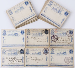 GREAT BRITAIN - Postal Stationery: Envelopes: 1890 QV Penny Postage Jubilee (Huggins & Baker EP33) comprising 17 unused and 12 used examples, most with cards enclosed, three with PENNY POSTAGE JUBILEE/SOUTH KENSINGTON '2.JY.90' datestamps in violet, condition fair to superb unused. (29)