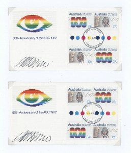 AUSTRALIA: First Day & Commemorative Covers: FDCs SIGNED BY ARTISTS & DESIGNERS: autographs on 1980s-90s era FDCs or philatelic items comprising Archibald Prize winner William Dargie (2), Peter Trussler (4), Richard Linton (2, one beneath ship photo) & AR