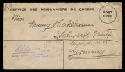 AUSTRALIA: Envelopes - Military: AUSTRALIA: Postal Stationery: Envelopes - Military: WWI PRISONERS OF WAR: Envelope with printed "POST/FREE" within a double circle and "SENDER'S NAME, COMPANY AND MESS" printed on flap Emery:PSPE.2, sent from Liverpool Ca