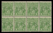 KGV Heads - Small Multiple Watermark Perf 13&frac12; x 12&frac12;: 1d Green, perforated OS Plate 1 block of (8) [R49-52/55-58] comprising four Die I-II pairs;&nbsp;BW:81(1)ic, one Die 1 unit with a hinge remainder, otherwise unmounted, Cat $2200+.&nbsp;