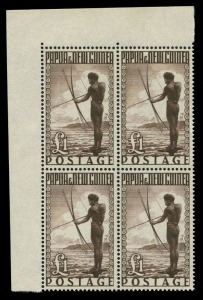 PAPUA NEW GUINEA: 1952 (SG.1-15) ½d to £1 Pictorials set in marginal blocks of 4, fresh MUH and scarce thus, (60). 