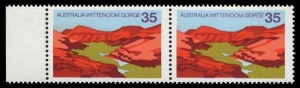 AUSTRALIA: Decimal Issues: 1976 (SG.629) Australian Scenes 35c Wittenoom Gorge, variety "Purple (mountain in background) omitted", fresh MUH pair with normal pair for comparison, BW: 749c - Cat $4,000+.  Rare multiple.