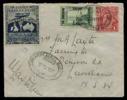 Aerophilately & Flight Covers : Nov.1919 - Feb.1920 (AAMC.27a) Ross Smith flight cover with the vignette affixed at left, together with an Iraq &frac12; anna on 10para in combination with an Australian KGV 1d red; all tied by the 26 Feb.1920 oval "FIRST AERIAL M