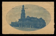 AUSTRALIA: Letter Cards: DIVIDED REPLY LETTERCARD::1917 (BW:LC29/133) KGV 1d Outward Half with obliterating bars through "REPLY", zig-zag rouletted 15, "Town Hall, Sydney" illustration, 1917 (Sept.14) FU, Cat $400. - 2