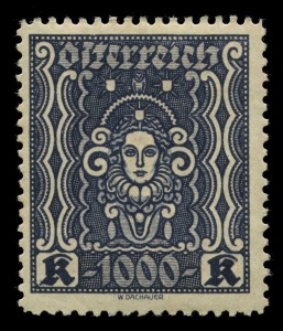 AUSTRIA: 1918-22 collection with 1918-19 Overprints to 10k mint incl. P.11½ 2k (3, one used) & 4k (2), 1919-20 Arms/Allegory with imperforate multiples used, mint 5h & 10h strips of 10 with plate dots, 5h, 15h & 30h imperforate sheets of 120 mint, 1919-20 Parliament P.11½ set mint, plus 7½k & 20k used, 1921 50k P.12½ sheet of 100 (no sheet margins), also Flood Relief overprints and Karnten (Carinthia) overprints including imperforate multiples, 1922 Symbols 1000k P.11½ mint
