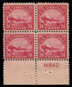 UNITED STATES OF AMERICA: AIRMAILS: 1923 (Scott C4-6) 8c, 16c & 24c issue in fresh blocks of 4; the lower values with 2 MUH/2 MLH units; the 24c with lower margin with plate number and completely MUH. (12). A beautifully centred premium quality set. Cat.U