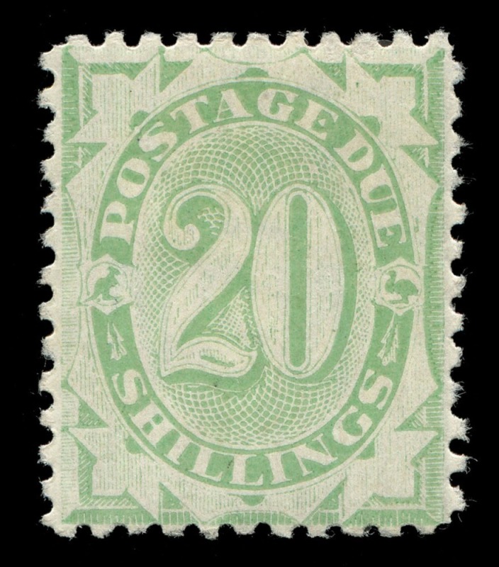 AUSTRALIA: Postage Dues: 1902-04 (SG.D44) 20/- green being an unusually "bright" example of this very rare stamp; well centred, fresh MLH, Cat. £4250 (BW:D45 - Cat $6500). Exceptional example. 