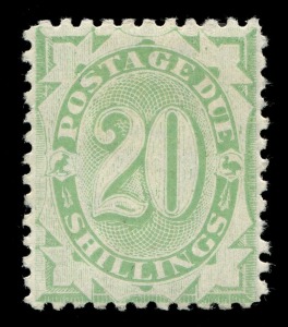AUSTRALIA: Postage Dues: 1902-04 (SG.D44) 20/- green being an unusually "bright" example of this very rare stamp; well centred, fresh MLH, Cat. £4250 (BW:D45 - Cat $6500). Exceptional example.