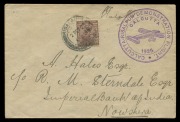 INDIA - Aerophilately & Flight Covers: 1925 (Feb. 2) Rislapur - Calcutta cover carried on RAF demonstration flight with large 'CALCUTTA-RISLAPUR DEMONSTRATION FLIGHT/CALCUTTA/[Plane]/1925' illustrated cachet in violet and India KGV 1a tied 'RISLAPUR/2FEB