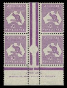 Kangaroos - CofA Watermark: &nbsp;9d Violet Die IIB Plate 4 Ash Imprint ('N' over 'N') Second State with "screw-hole" in Jubilee Lines, variety "Die II substitution", three units unmounted. BW: #28(4)b - Cat $650 (mounted).&nbsp;&nbsp;&nbsp;