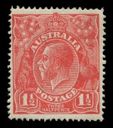 KGV Heads - Single Watermark: 1&frac12;d Red Die I variety "Cracked electro - Advanced State - From lower right-hand frame through to the Kangaroo's legs at left" [17R26], fine MLH, BW:89(17)r - Cat. $600.