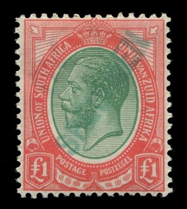 SOUTH AFRICA : 1916 (SG.17s) £1 green & red KGV, superb MVLH handstamped "SPECIMEN" in green.