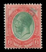SOUTH AFRICA : 1916 (SG.17s) &pound;1 green & red KGV, superb MVLH handstamped "SPECIMEN" in green.