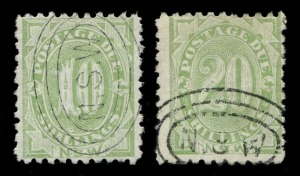 NEW SOUTH WALES: Postage Dues: 1891-97 (between SG.D1 - D10) ½d - 20/- green, various perfs, CTO (no gum). (10). BW.Cat.$650.