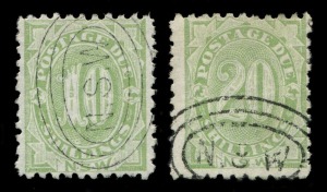 NEW SOUTH WALES: Postage Dues: 1891-97 (between SG.D1 - D10) ½d - 20/- green, various perfs, CTO (no gum). (10). BW.Cat.$650. 