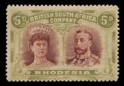 Rhodesia: 1910-13 Double-Heads (SG.175) 5d lake-brown & olive Perf.15, unused, Cat. &pound;800.