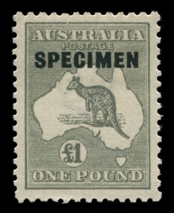 Kangaroos - Third Watermark: £1 Grey SPECIMEN, Type D, very well centred and lightly mounted. BW:53xh. Cat.$375.