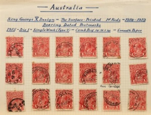 AUSTRALIA: General & Miscellaneous: ROOS & KGV HEADS COLLECTION: mostly used with small range of Roos to 2/- incl. 3rd Wmk 1/- blocks of 4 (3); bulk of value in KGV Heads to 4d with plenty of annotated varieties incl. Single Wmk 1d Reds noting "Run 'N'",