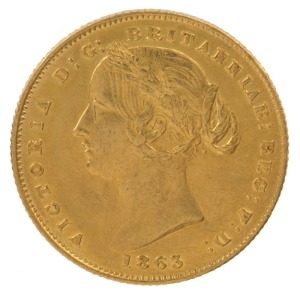 Coins - Australia: Sovereign: QUEEN VICTORIA - SYDNEY MINT TYPE II/SYDNEY MINT REVERSE: 1863, aUnc, and rare thus.