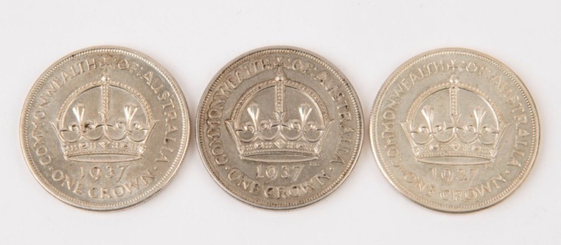 Coins - Australia: Crowns: 1937 KGVI Crowns (2), both Unc; also an EF example. (3)