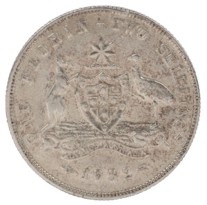 Coins - Australia: Two Shillings:1932 KGV florin, mintage 188,000, VF+.
