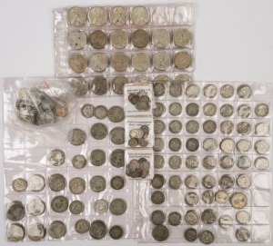 Coins - Australia: Pre - Decimal Silver: 1940s-60s circulated accumulation with 1946-63 Florins (30) & Shillings (70), Adelaide Exchange 'Christmas Pudding' threepence packs of 10 coins (3), plus a quantity of sixpences; also decimal 1966 50c Rounds (22); total weight approx 1.5kg; condition variable.