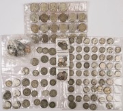 Coins - Australia: Pre - Decimal Silver: 1940s-60s circulated accumulation with 1946-63 Florins (30) & Shillings (70), Adelaide Exchange 'Christmas Pudding' threepence packs of 10 coins (3), plus a quantity of sixpences; also decimal 1966 50c Rounds (22);