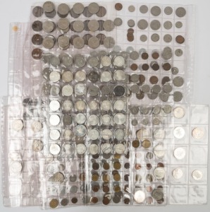 Coins - World: 1900s-1980s world circulated assortment including Germany 1915 silver 1M, 1980s-90s silver 5DMs & 10DMs, range of mostly minors with emissions from Germany, Great Britain, Switzerland, Thailand, and others; also Australia pre-decimal pennies and half-pennies and decimal 50c commemorative coins; total weight 3kg+.