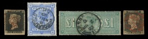 GREAT BRITAIN: 1840-1901 valuable collection in SG 'Exeter' album with imperf 1840 1d Penny Blacks (3, two with complete margins), 1840 Tuppence Blues (12, most with negligible margins), and 1841 2d 'White Lines Added' (3), & 1d Reds (42); perforated 2d Blues (11), good range of 1d Stars & Plates (incl. 7 mint examples), with likely postmark interest, plus 1857 1d rose-red mint block of 6, ½d Bantams (18) including Plate 9 (heavy cancel), 1847-84 6d, 10d & 1/- Embossed;