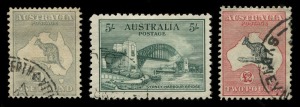 AUSTRALIA: 1913-48 collection, mostly used with range of Roos to CofA 5/- (CTO), 10/-, £1 & £2, KGV Heads to 1/4d, 6d Engraved used, KGV commemoratives complete mint and/or used incl. 5/- Bridge CTO, 5/- to £1 Robes Thick Paper MUH & used, Arms set mint (£2 MUH) & used; duplication throughout, condition variable but mostly fine. Inspection suggested. (100s)
