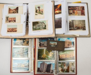 POSTCARDS - USA: 1900s-1970s era collection in four volumes (2 thick, 2 thin), with an approximate 50/50 split of earlier and later (post 1960), early cards including undivided back Grand Canyon views (6) & 'Lady Harriet Pavilion, Minneapolis', also Hawaii cards including 'Surfing in Outrigger Canoe, Honolulu'; many of the other older cards showing hotels, religious buildings, transportation hubs, mining scenes,