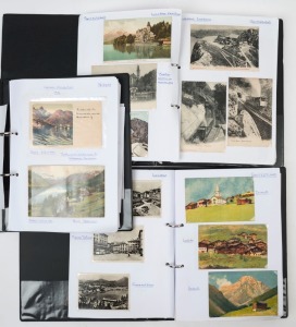 POSTCARDS - NORWAY, SWEDEN, SWITZERLAND: 1900s-70s era collection in three volumes with an approximate 50/50 split of earlier and later (post 1960) cards, predomininantly Switzerland with lots of alpine views including skiers, early cable cars/trains scenes and other transport images, also town views, buildings and architecture including hotels; Norway including German-Occupation era cards (3) addressed to Germany (not postally used), plus lots of coastal/fjord views; Sweden mostly modern cards.
