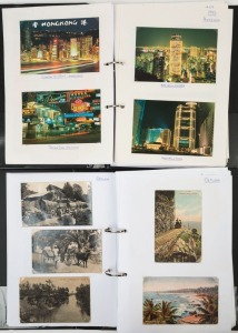 POSTCARDS - ASIA: 1900s-1980s collection in two volumes with an approximate 60/40 split between earlier and later (post 1960) cards with emissions from Borneo (1 only), Burma (2 cards), Ceylon with lot of native scenes and agricultural/rural views plus Globe Hotel & Bristol Hotel cards with printed notices of tariffs on reverse, China (few cards), India with lots of temples and architecture/building images including real-photo types, plus a single volume of modern Hong Kong cards;