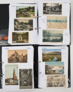 POSTCARDS - EUROPE - AUSTRIA, BELGIUM & GERMANY: 1900s-1970s era collection with thin volume of Austria cards and thicker volumes of Belgium & Germany cards, an approximate 40/60 split of earlier and later (post 1960) card (Austria with higher proportion of modern cards). Buildings, architecture, landmarks and street scenes predominate, with the Belgium collection containing some souvenir card packs; condition is variable. (600+).