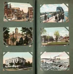 POSTCARDS - WORLD 1900s-1930s collection in photo album, with emissions from Canada, France, Germany, Great Britain, USA, plus Royalty and Ships/Navy thematic selection; quite a few animated scenes amongst the usual array of religious buildings, castles, architecture, bridges and landmarks; condition variable. (300+)