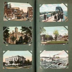 POSTCARDS - WORLD 1900s-1930s collection in photo album, with emissions from Canada, France, Germany, Great Britain, USA, plus Royalty and Ships/Navy thematic selection; quite a few animated scenes amongst the usual array of religious buildings, castles, 