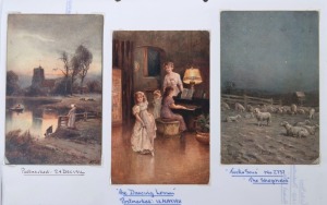 POSTCARDS - THEMATICS - 'ART CARDS': single volume of mostly British art cards with strong representation of Tuck's 'Oilette' types, various themes represented including, boats/ships, flowers/meadows, rural views, winter scenes, castles, 'Bonnie Scotland', plus seasonal greetings types; condition variable. (200+)