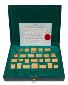 Medallions & Badges: STERLING SILVER REPLICAS - AUSTRALIA: 1988 The "Australian Collection" of gold plated silver stamp replicas in presentation case, total weight of 464gr of 925/1000 silver.