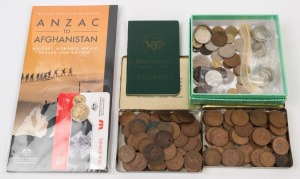 Coins - Australia: Balance of a collection with quantity of circulated pennies (few halfpennies) in two cigarette tins, assorted decimal coinage with 50c Rounds (2), 2016 Anzac to Afghanistan 25c coin pack & a few GB/foreign coins.