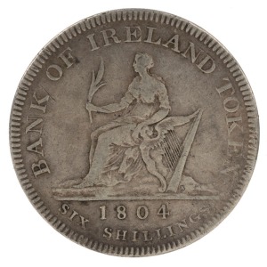 Coins - World: Silver: IRELAND: 1804 silver Six Shillings Bank Token; KM:Tn1, VG/aF.