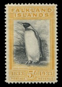 Falkland Islands: 1933 (SG.136) Centenary of British Administration 5/- King Penguin, very fine MLH, Cat. &pound;1000.
