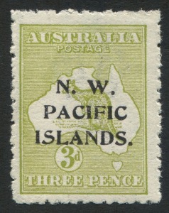 NEW GUINEA - 'N.W./PACIFIC/ISLANDS' Overprints: 1915-16 (SG.76c) First Wmk 3d greenish-olive with Type (b) overprint (25% premium), usual rough perfs, fine mint, Cat £250.