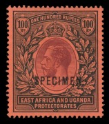 EAST AFRICA AND UGANDA PROTECTORATES: 1912-21 (SG.62s) KGV 100r purple & black on red, high value definitive overprinted 'SPECIMEN', fine mint, Cat.&pound;750.