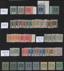 MAURITIUS: 1921-34 (between SG.223-241) KGV Script CA Keyplates 1c to R10 including 12c Grey Type B (2), 20c Prussian blue and 1r black/emerald Dies I & II, plus R2.50 (2), R5 (2) & R10, duplication throughout, generally fine mint, Cat £450+. (48)